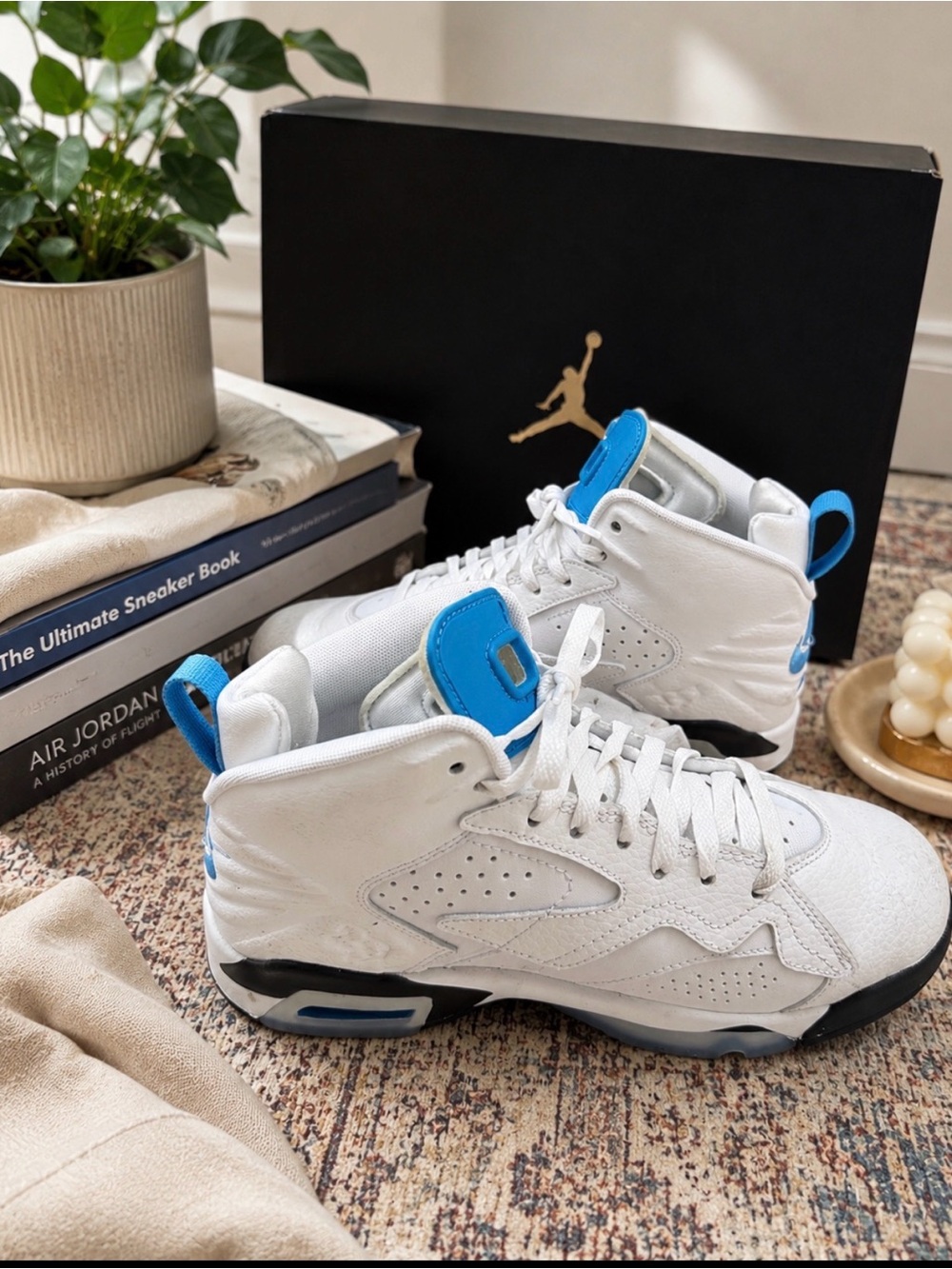Jordan Kids White and Light Blue High-Top Sneakers